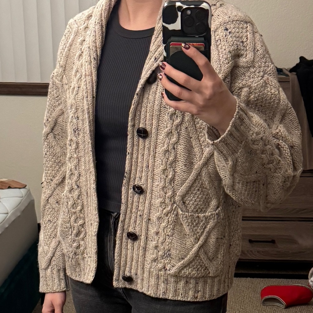 Chunky Wool Cardigan with Shawl Collar